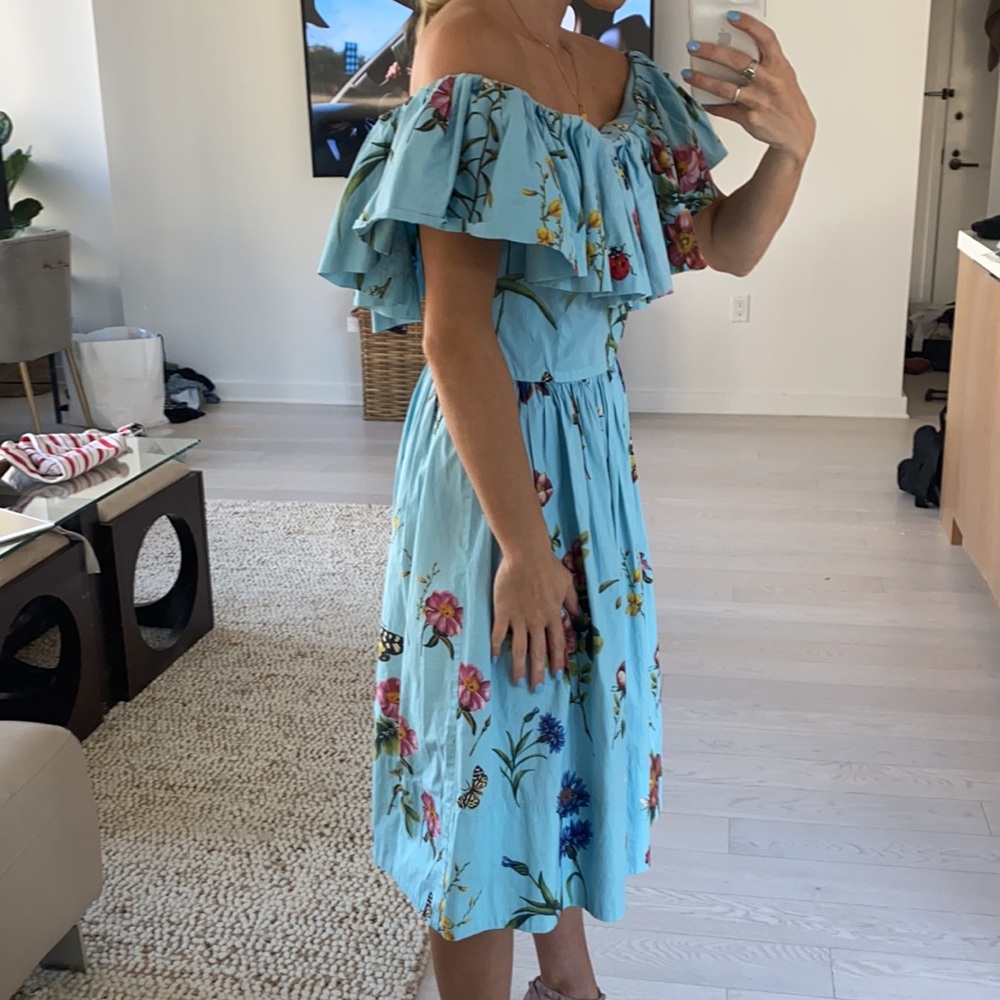 SOLD $1675 OSCAR DE LA RENTA off the shoulder blue floral dress size 8 - Picture 9 of 13